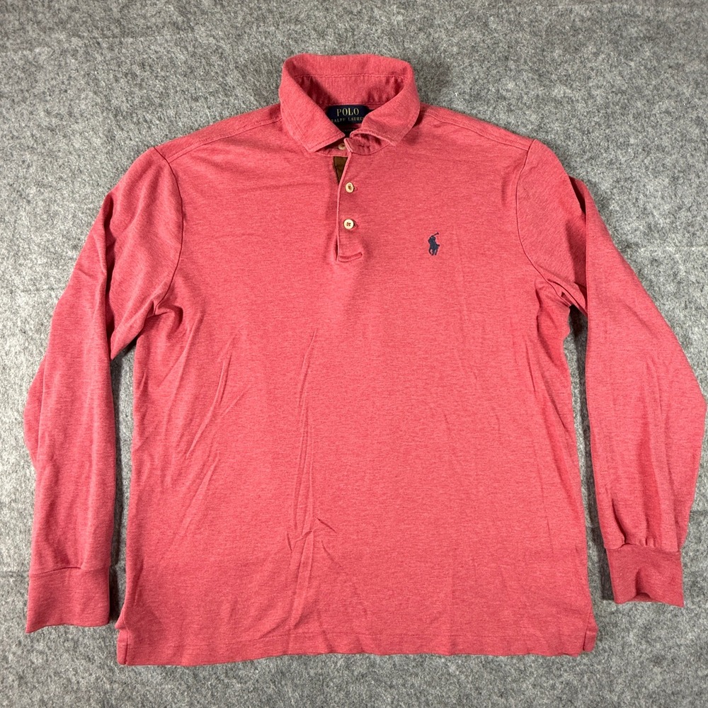 Polo Ralph Lauren Polo Shirt Mens Small Red Long Sleeve Classic Fit Heathered - Picture 1 of 8